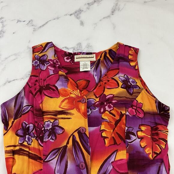 Expressions Womens Vintage 90s Romper Shorts Size M Purple Orange Floral Bright - Picture 2 of 9